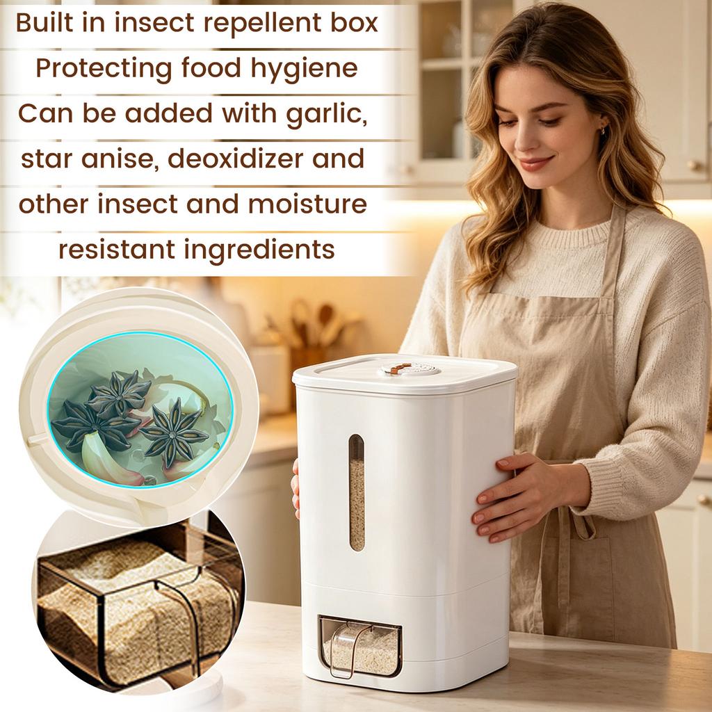 Grain Storage Container with Measuring Cup Dispenser Airtight Food Storage Bin for Rice Beans Cereal and Dry Goods Kitchen Organizer