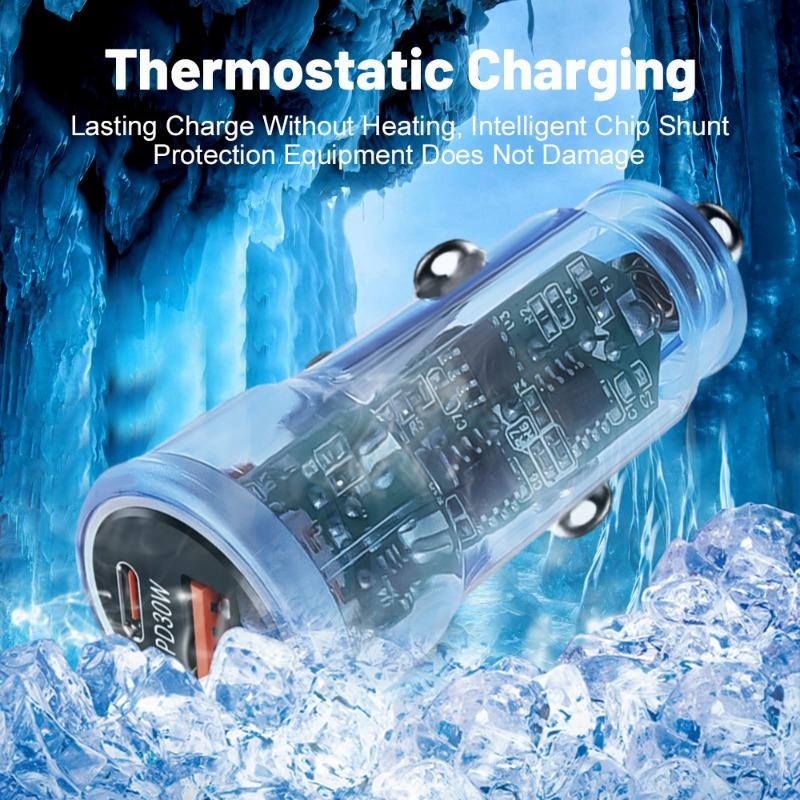 48W PD Transparent Car Charger QC3.0 Fast Charging Mobile Phone Car Charger Socket For iPhone 14 Pro Xiaomi Samsung Cars Adapter