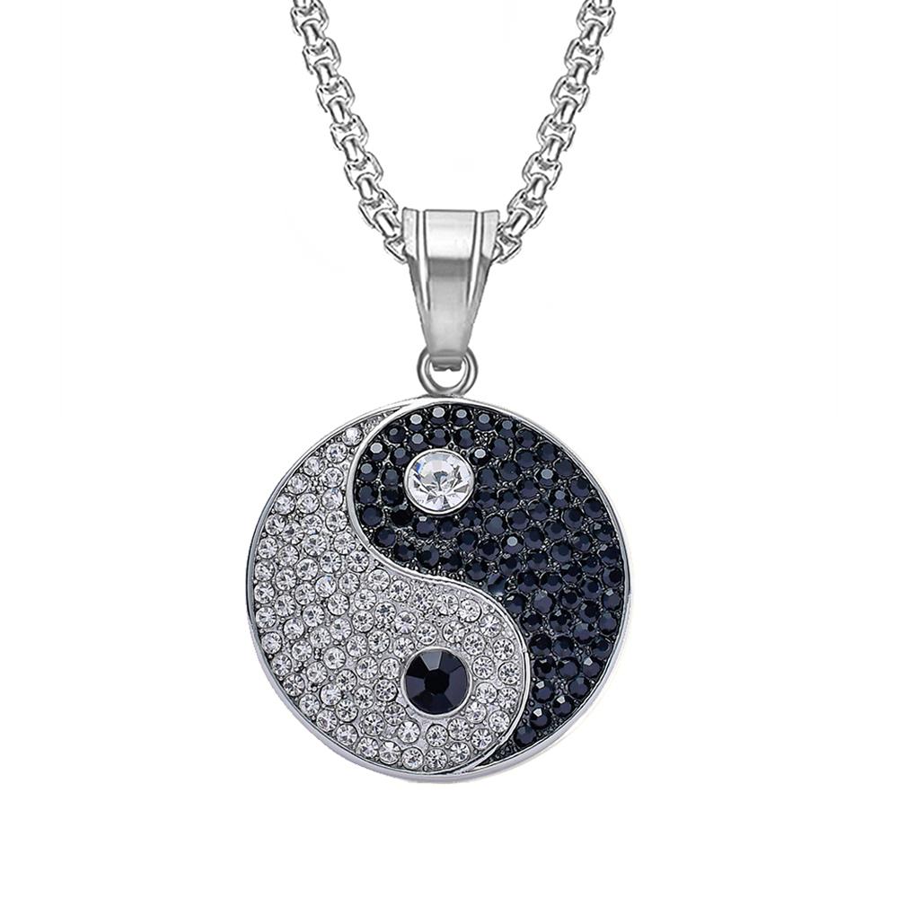 Hip Hop Iced Out Gossip Yin Yang Anhänger Halsketten Goldfarbe Edelstahl Runde Amulett Halskette Für Männer Frauen Schmuck Geschenk
