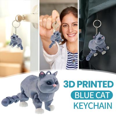 3D Printed Blue Cat Keychain Children's Toy Pendant