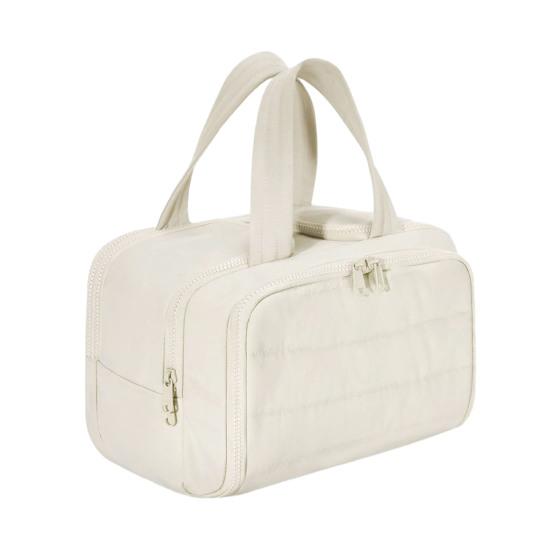 

Дорожная косметичка для женщин, большая вместимость, косметичка на молнии, объемный органайзер с ручкой для туалетных принадлежностей первой необходимости, деловых поездок, кемпинга бежевый