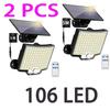 106LED Solar Outdoor Lights Motion Sensor Remote Wall Flood Lamp Security Waterproof Patio Garden Garage Fence Pathway Lighting