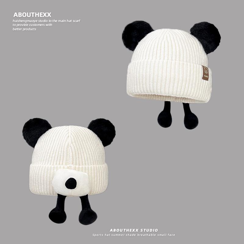 

New Autumn and Winter Cartoon Hat for Women Cute Bear Butt Knitted Woolen Hat Thickened Warm Ear Protection Head Cold Hat M（56-58cm）