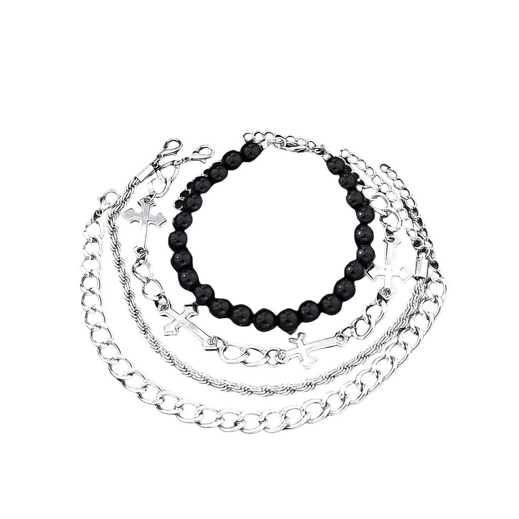 4 Pcs Stainless Steel Bracelet Set For Men Women Punk Fashion Cross Beads Chain Bracelets Simple Hip Hop Unisex Jewelry Gift New