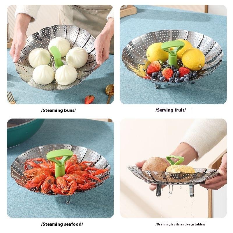 9/11Inch Stainless Steel Lotus Steaming Tray Folding Food Steamer Vegetable Fruit Food Basket Mesh Steamer Rack Cooking Cookware