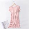 Women's Crew Neck Striped Free Bra Short Sleeve Pajamas Simple Nightdress Casual Loungewear