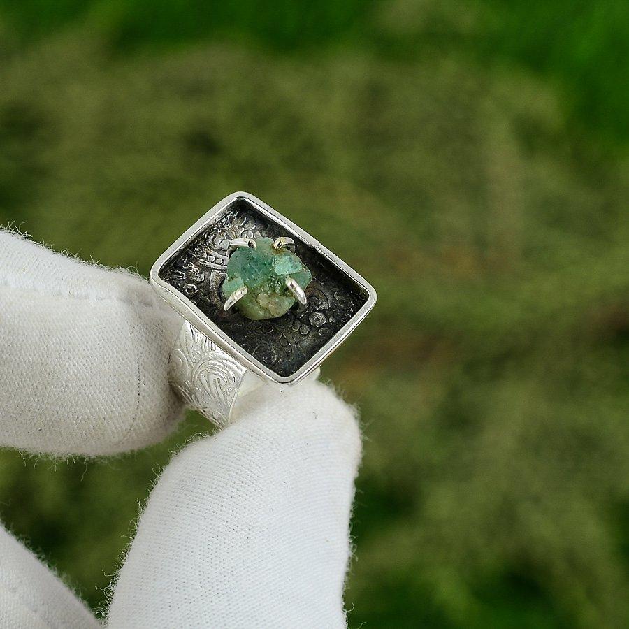 Anniversary Gift For Her Natural Aquamarine Promise Adjustable Ring 925 Silver Adjustable