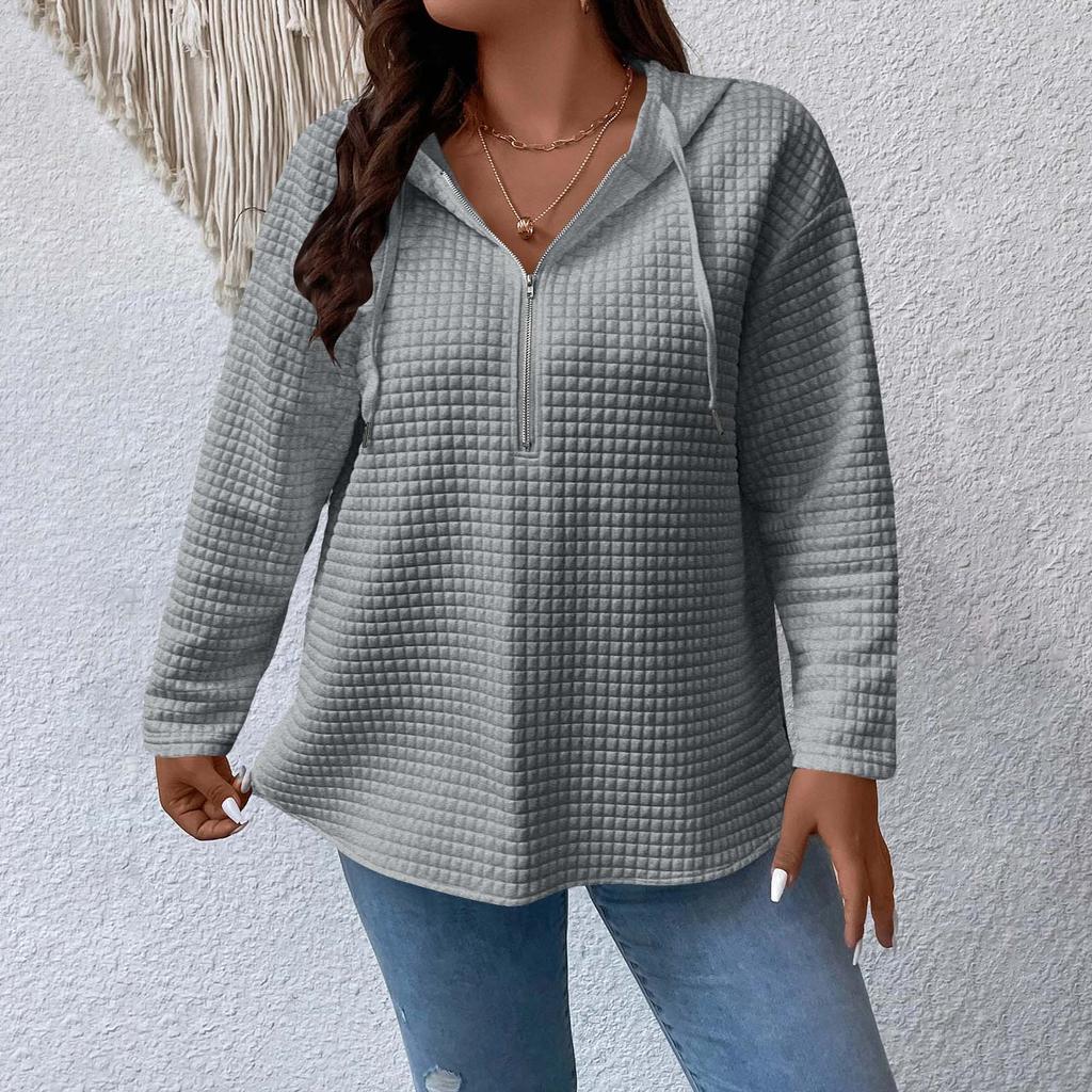 Women's Plus Size Fashion Casual Solid Color Hooded Sweatshirt With Long Sleeves And Drawstring Pullover Top