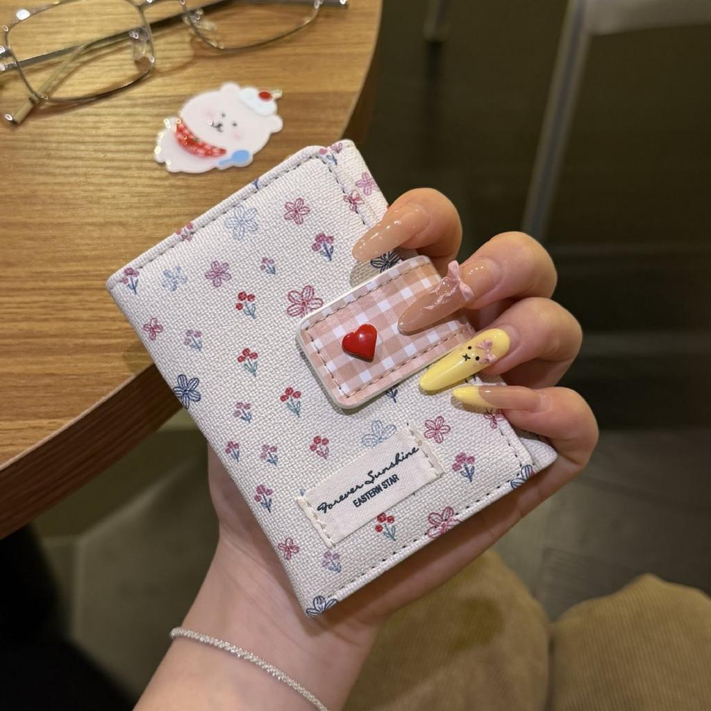 Korean cute floral love short wallet female simple niche multi-function ID bag portable multi-card card bag