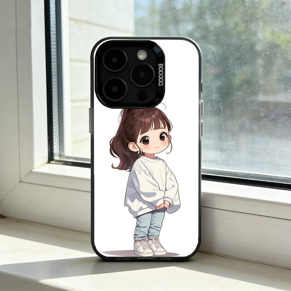

Cute Angry L-Little Girl Phone Case For iPhone 17,16,15,14,13,12,11 Plus,Pro Max,XS,Colored Silver Plated Inside Cover iPhone14