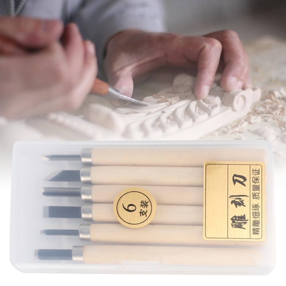 6pcs Steel Wood Carving Tool Storage Case Chisel Kit Wood Carving Knife  Sculpture