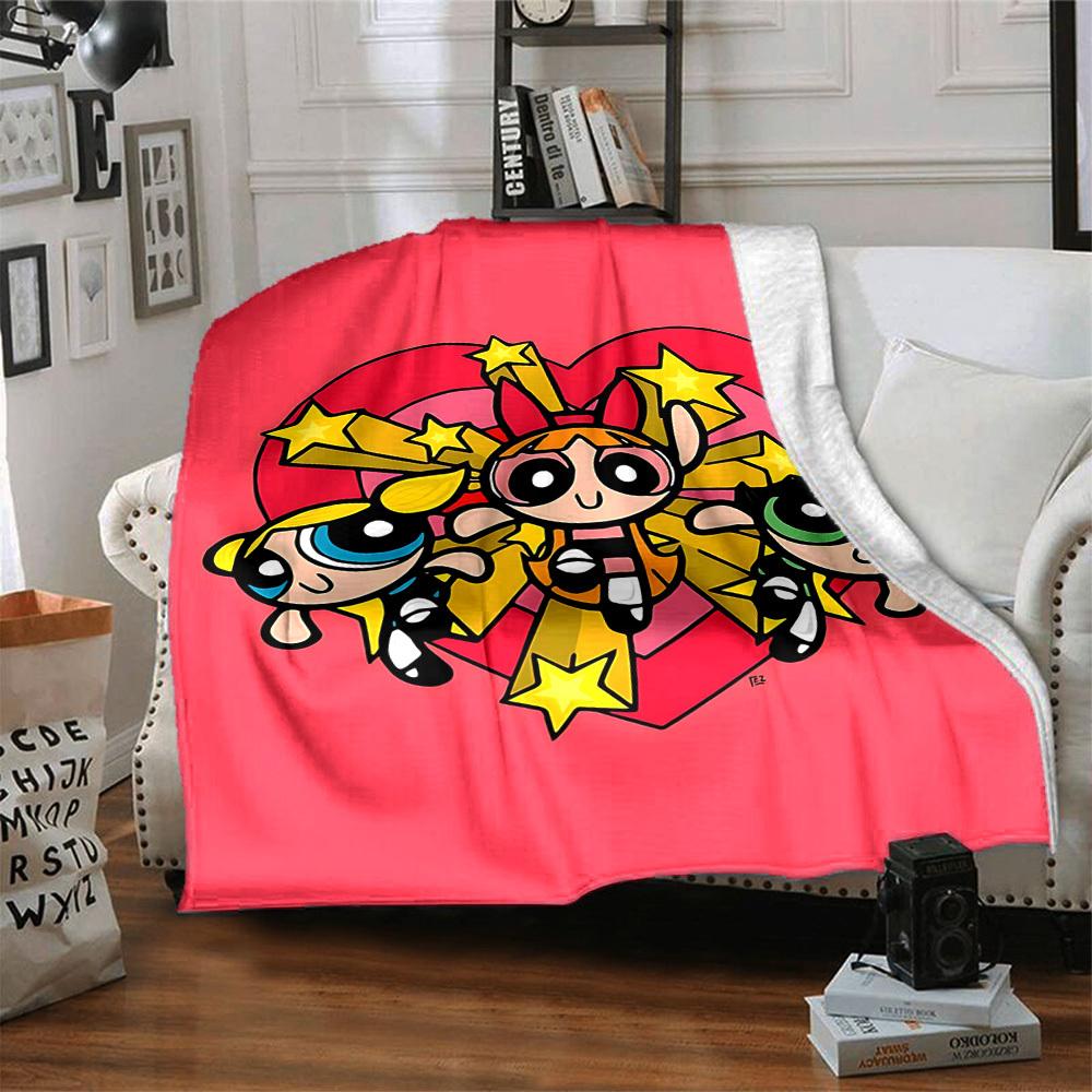 1pc Powerpuff Girls Blanket Lightweight Flannel Throw For Sofa, Bed, Travel, Camping, Livingroom, Office, Couch, Chair, And Bed