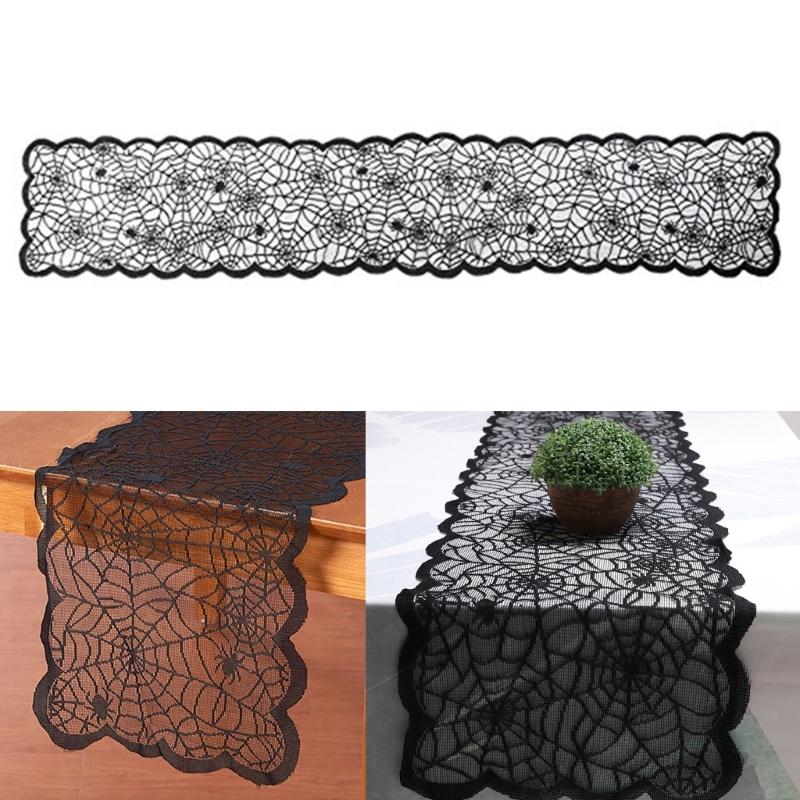 Spooky Halloween Table Cover, Polyester Cobweb Laces Table Runner Party Decoration Cloth for Haunted Environment