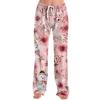 Ladies' Loose And Casual Christmas Printed Wide Leg Pants With Elastic Waistband Drawstring And Pocket Pants