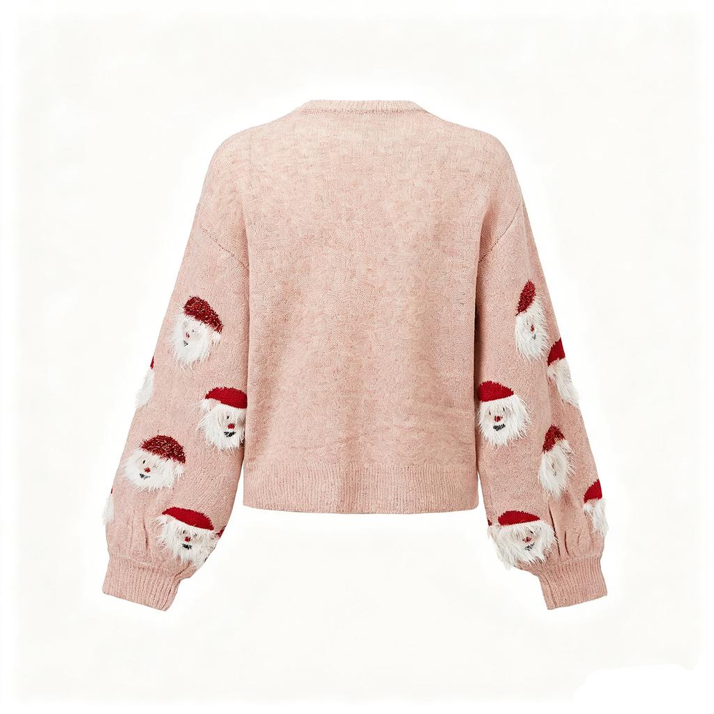 Women's Color Crewneck Cute Knit Pullover Top for Christmas Party