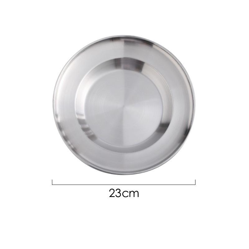 Round Kitchen Bar Tableware Cake And Fruit Snack Salad Plate Kitchen Accessories Stainless Steel Plate Camping Picnic Plate