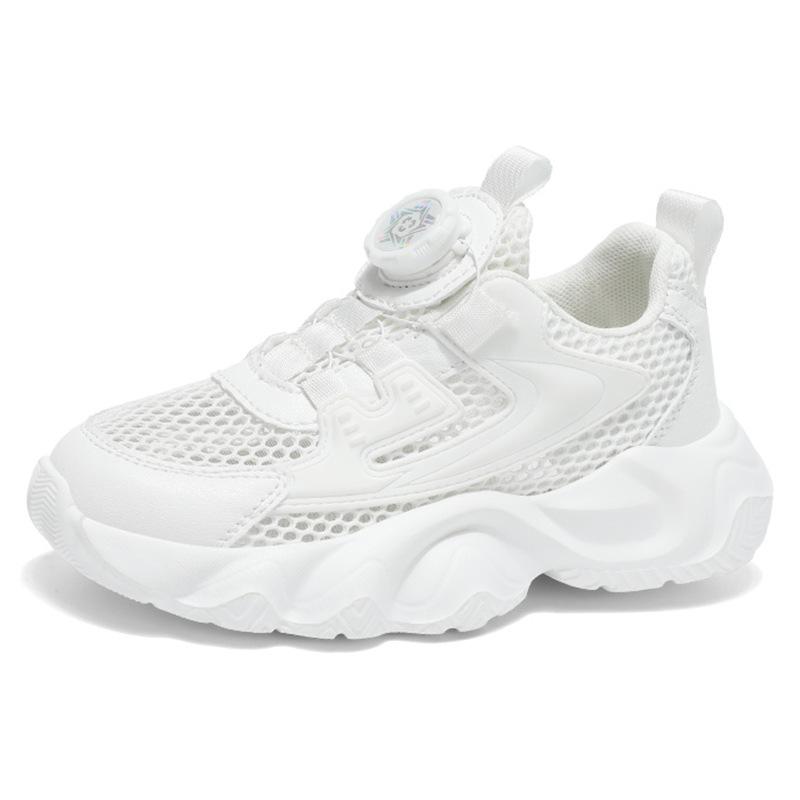 Children's White Shoes Boys' Sports Girls' Rotating Buttons Dad's Campus Dance Performances Running