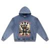 DTG Print Knitted Denim Zip-Up Hoodie Streatwear Brother Print Zipper Hoodies  