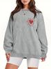 European & American Heart Print Round Neck Long Sleeve Women's Casual Velvet Hoodie - Loose Fit, Trendsetter Style.