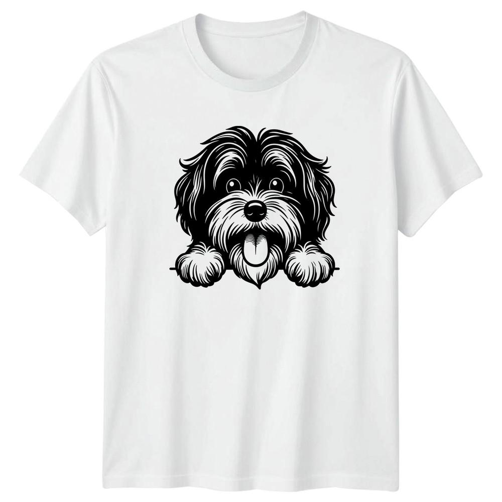 Fluffy Dog Dogs Animals Unisexs TShirt Unisexs Graphic Playful Peek Canine Design S