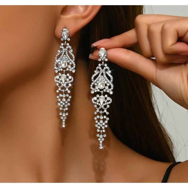 Bridal Necklace and Earrings Set, Crystal Wedding Dress, Banquet Attire, Costume Matching