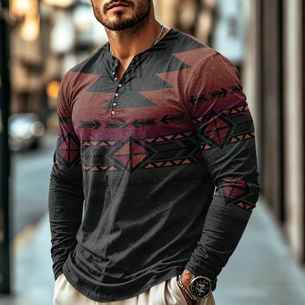 Men's Casual Vintage Boho Long Sleeve Shirt for Everyday Wear