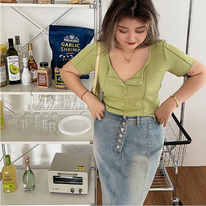 

Женские короткие топы с короткими рукавами и нишевым дизайном, сексуальная футболка большого размера, закрывающая живот, тонкая и универсальная футболка 4XL зелёный