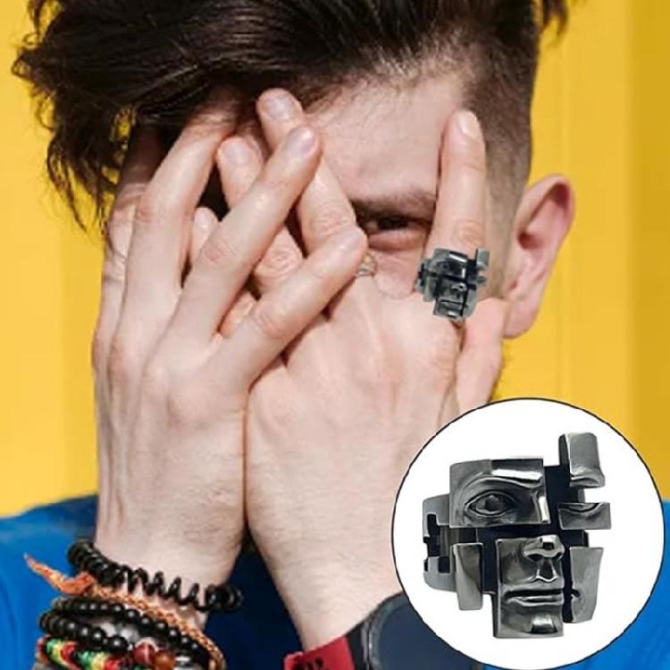 Exquisite Retro Mask Ring Adjustable Opening Finger Band Stylish Unisex Accessory For Birthdays Anniversaries