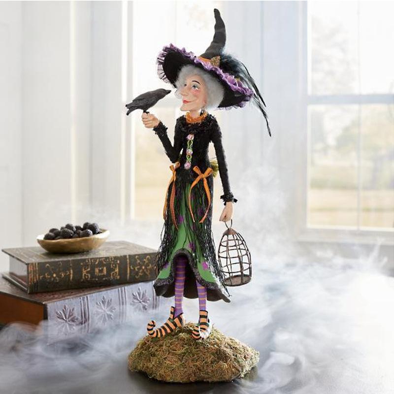 Halloween Witch Doll Resin Ornament Office Bedroom Desktop Charming Figurine Decoration Ornament Synthetic Resin Material