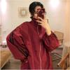 Vinrød Vintage Streetwear Oversized Hætteløs Jakke Kvinder Løstsiddende Langærmet Lynlås Top Koreansk Stil