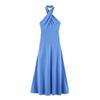 Summer European and American Women's Clothing Blue Neck Collar Midi Dress