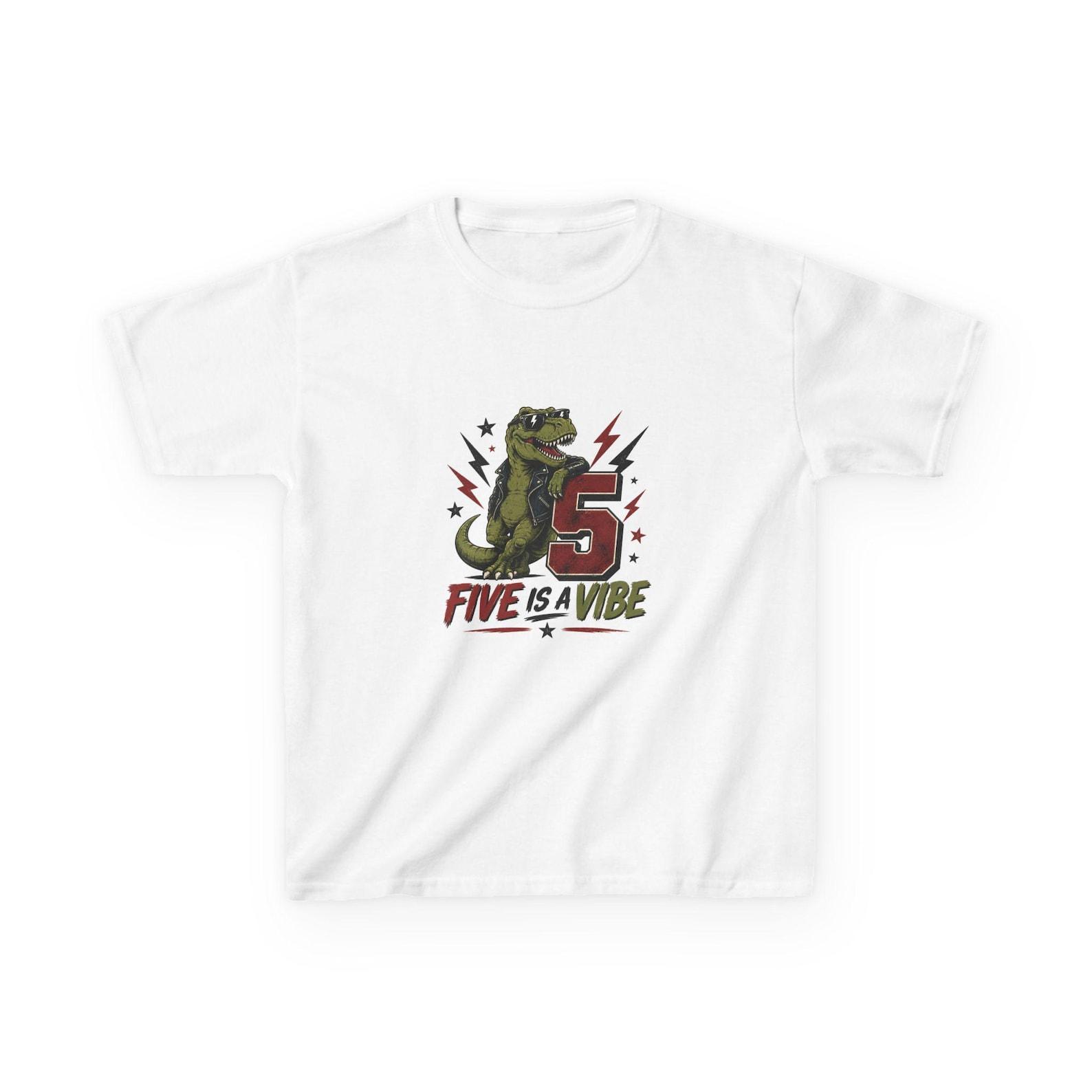 Dinosaur Five Is A Vibe Tee | Kids Number 5 Birthday Shirt 100