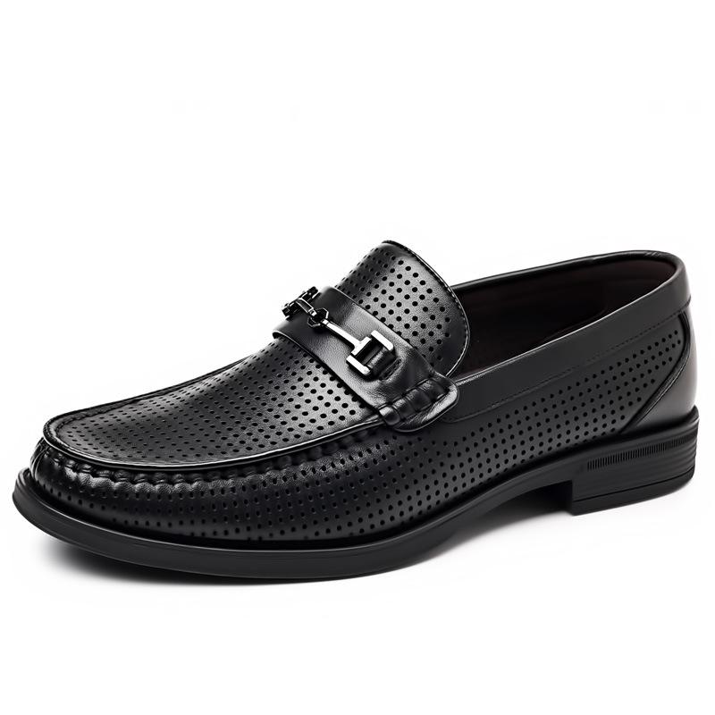 Men s Casual Perforated Cowhide Leather Summer Sandals – Breathable Business Hole Shoes Size 38