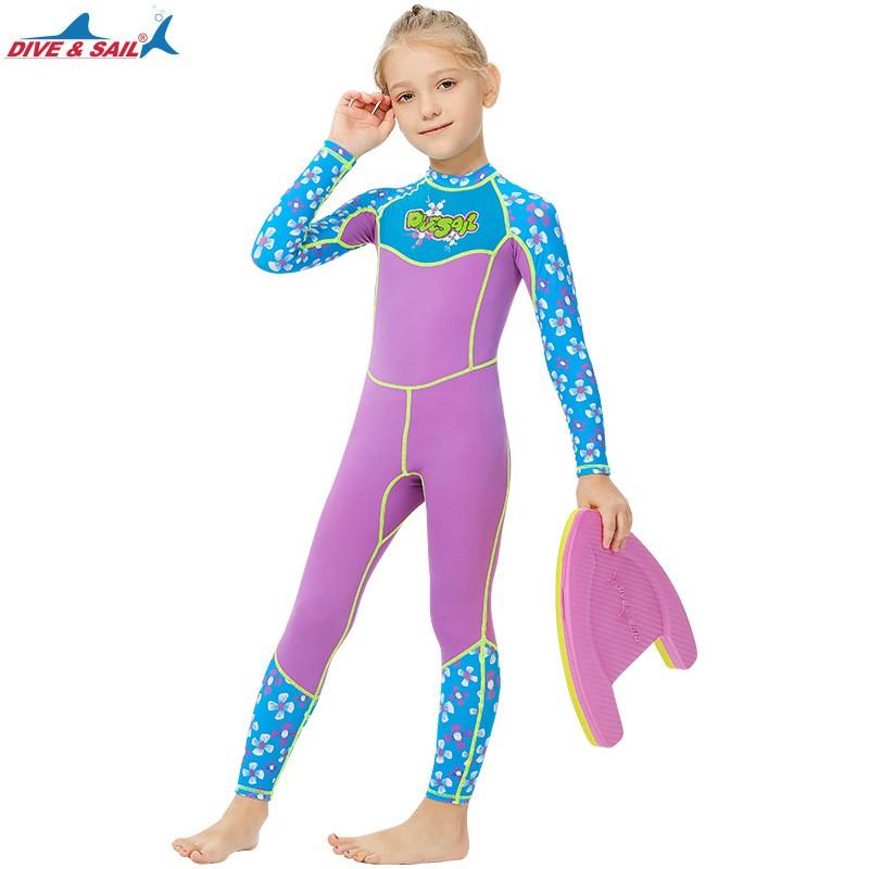 Kids Girls UV Protection Rash Guard Swimsuit Long Sleeve Full Body Dive Suit Snorkeling Surfing Swimming