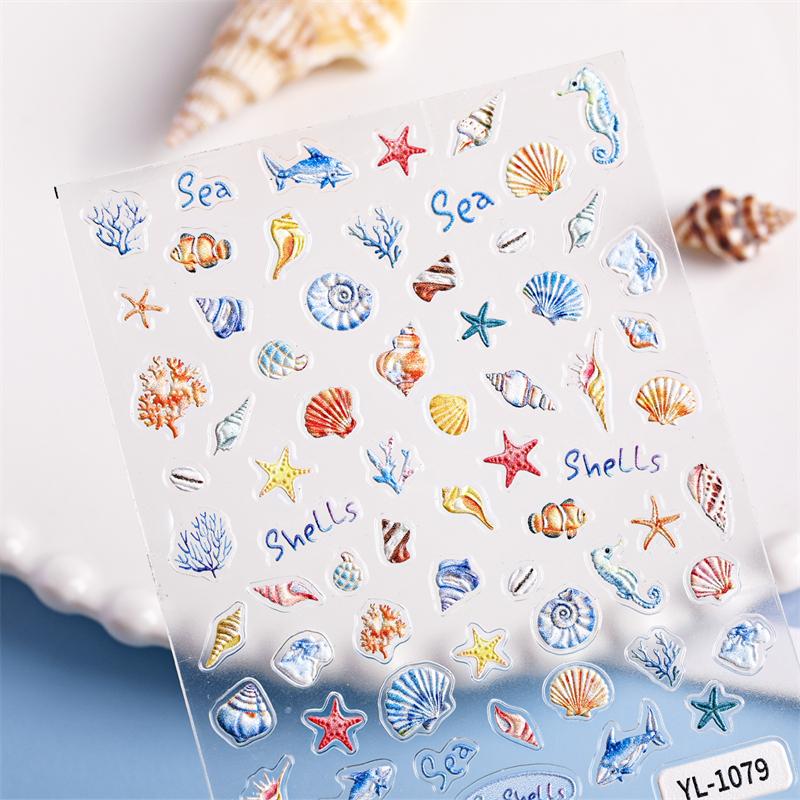 1 Foaie Autocolante Ocean pentru Artă pe Unghii Vară Stea de Mare Meduză Scoică Decal pentru Unghii Decorațiune În Relief Materiale Artă pe Unghii Manichiură Salon