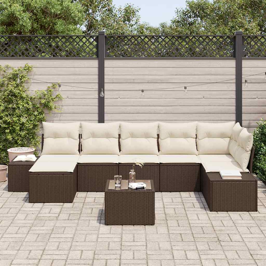 Garden Sofa Set with Cushions 8 Pcs Brown Poly Rattan