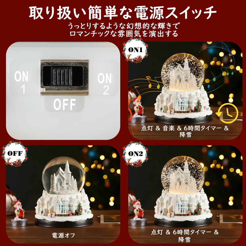 Lewondr Snow Globe with LED Christmas Home Winter Town Built-in Lights, Ornament, Decor,