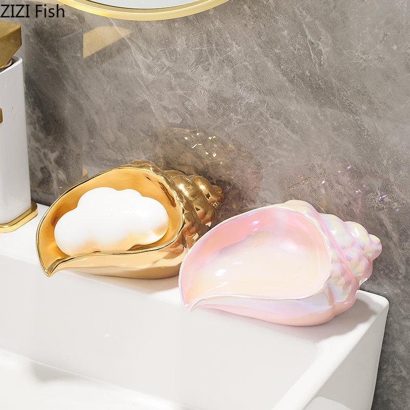 Portasapone Conchiglia Soggiorno Desktop Portaoggetti per Gioielli Decorazione Colore Solido Ceramica Portasapone Moderno Accessori per la Casa Bagno