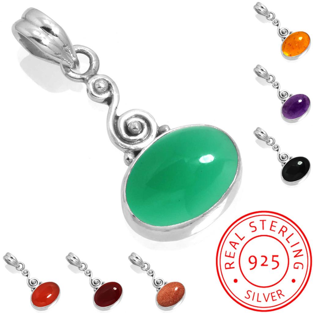 925 Sterling Silver Pendant Women Gemstone Handmade Jewelry Thanksgiving Gift Amber Amethyst Black Onyx Carnelian Garnet Quartz Green Onyx Gold Stone