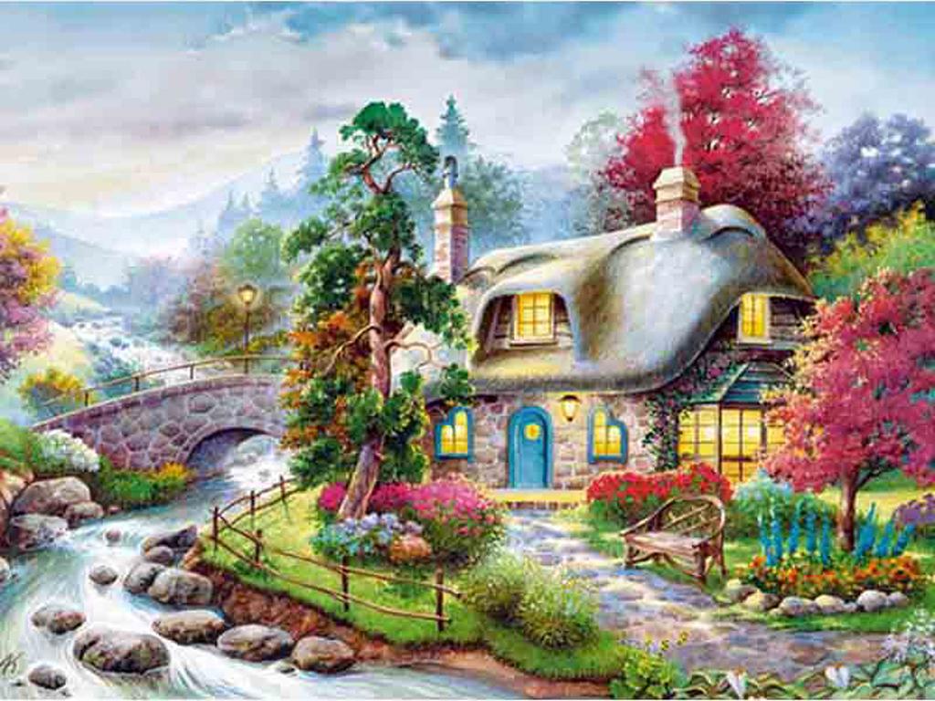 Diy Diamond Embroidery 5D Landscape Forest Hut Cross Stitch Riverside Path Round Diamond Painting Mosaic New Year Gift