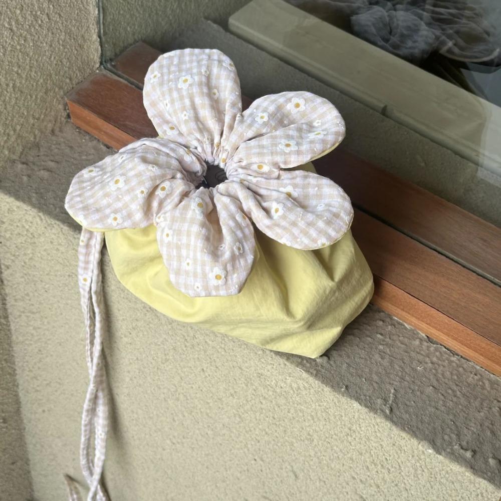 Plaid Flower Drawstring Bag Cute Ins Shoulder Bag Casual Small Crossbody Bag  Vacation