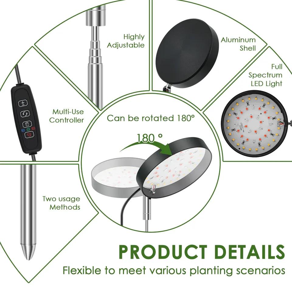 LED Grow Full Spectrum Plant Lamp Dimmable 3 Modes Height Adjustable Indoor Plants Light 3/9/12H Timer 10-Level Dimming