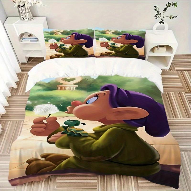 3pcs Dandelion & Dopey Dwarf Bedding Set, Including 1 Quilt Cover and 2 Pillow Shams, Without Filling, Soft and Comfortable Home Bedroom Fabric,
