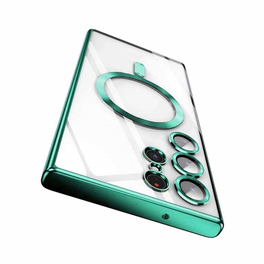Wireless Magnetic Plating Cases For Magsafe Case Samsung Galaxy S26 S25 FE S23 S24 Ultra S21 S22 Lens Protective Cover