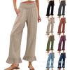 Pantaloni Casual da Donna in Misto Cotone e Lino, Vestibilità Larga con Orlo Arricciato, per le Vacanze Estive