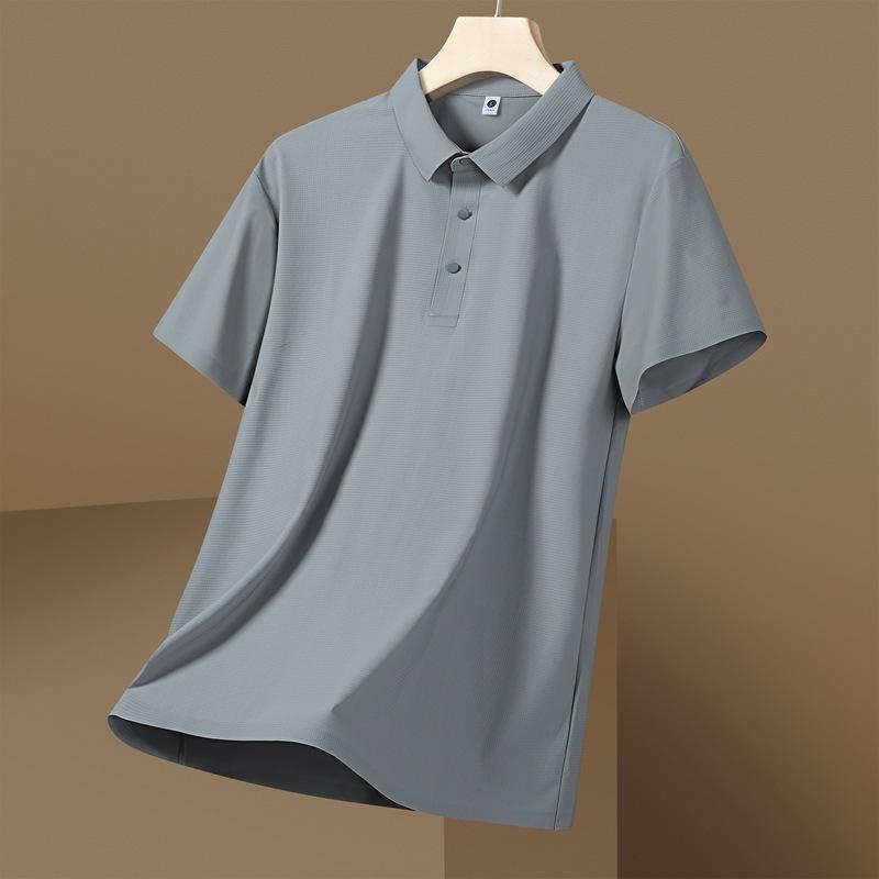 Seamless Ice Silk Polo Shirt T-shirt Summer Lapel Solid Color Short-sleeved T-shirt Business