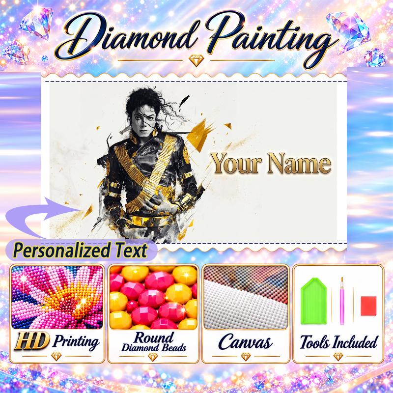 Michael Jackson 5D DIY Diamond Painting Custom Name Text, Full Drill Rhinestone Mosaic Art Home Gift