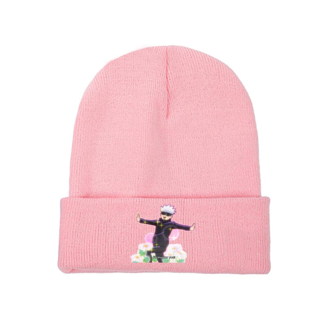 Satoru Gojo Will Kill You Jujutsu Kaisen Knitted Hat Women's Unisex's Beanies Winter Hats Polyester Anime Manga Crochet Melon Cap