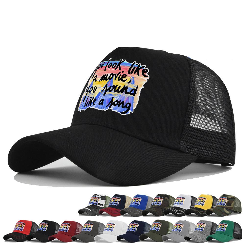 

Summertime Printed Cap Letter Mesh Breathable Hat Women Men Baseball Cap Sunshade Outdoor Sports Cycling Travel Sun Hat Dad Hat 52-62CM