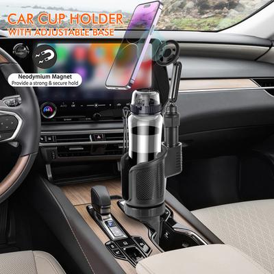New 2 In 1 Car Cup Holder With Magnetic Phone Holder 360 Degree Adjustable Base Auto Interior Accessories